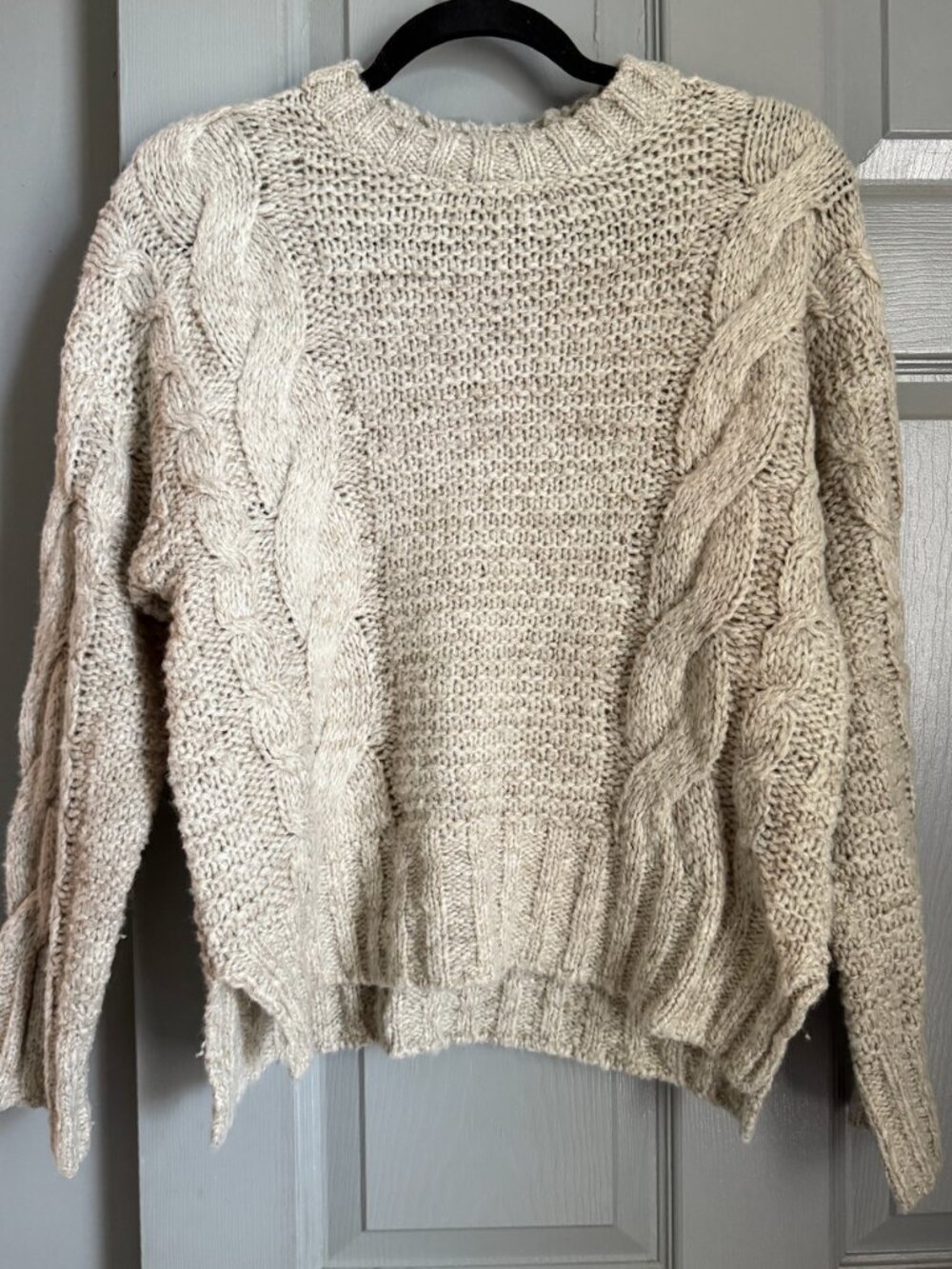 Splendid x Cella Jane Blog Cable Knit Sweater Women's Small Oatmeal Chunky Color